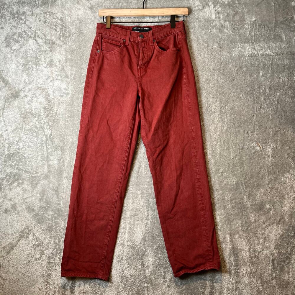 Veronica Beard Blake Classic Straight High Rise Button Fly Jeans Oxblood Size 25